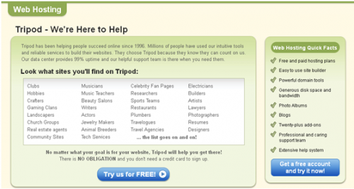 Ukážka z portálu tripod.lycos.com - možnosť bezplatného odskúšania produktov